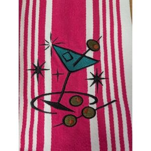 Handcrafted Retro Martini Time Kitchen Bar Bath Towel MCM Pink White
